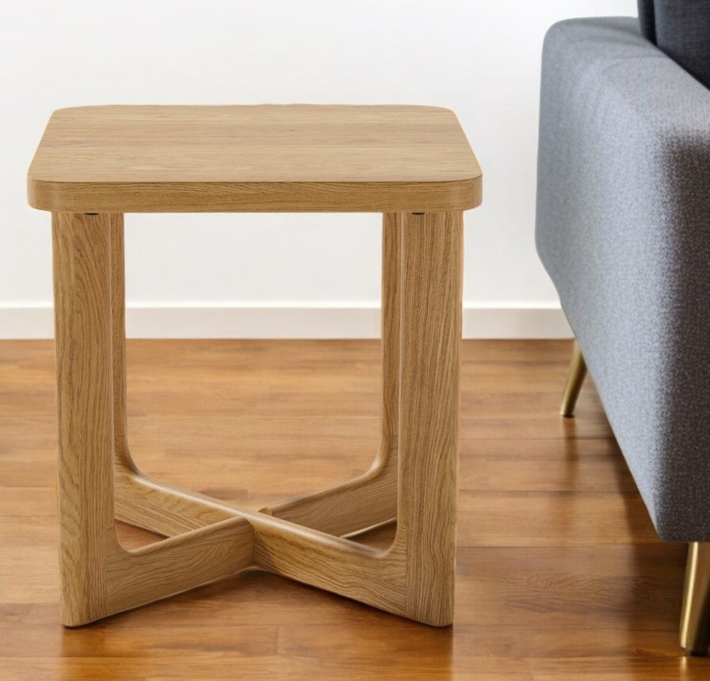 HomeRoots 24" Rustic Solid Oak End Table with Cross Legs - Versatile, Timeless Design for Living Spaces 564936
