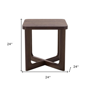 HomeRoots 24" Brown Solid Wood End Table with Cross Legs – Elegant, Versatile Design for Home & Office Use 564937