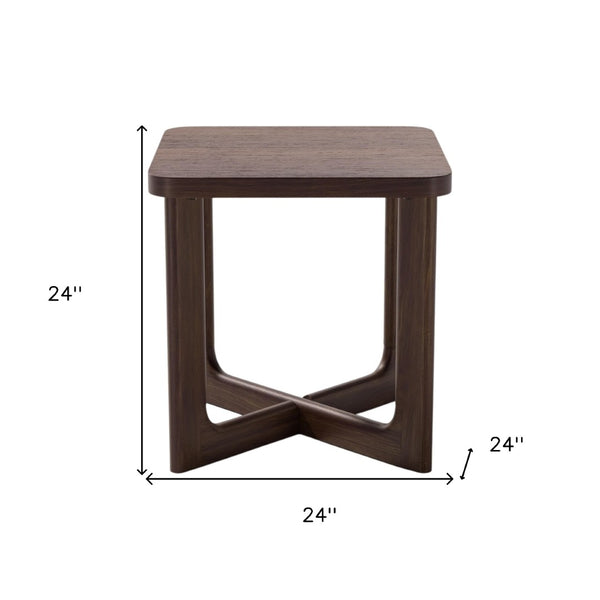 HomeRoots 24" Brown Solid Wood End Table with Cross Legs – Elegant, Versatile Design for Home & Office Use 564937