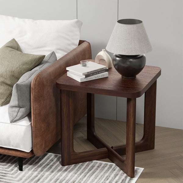HomeRoots 24" Brown Solid Wood End Table with Cross Legs – Elegant, Versatile Design for Home & Office Use 564937