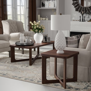 HomeRoots 24" Brown Solid Wood End Table with Cross Legs – Elegant, Versatile Design for Home & Office Use 564937