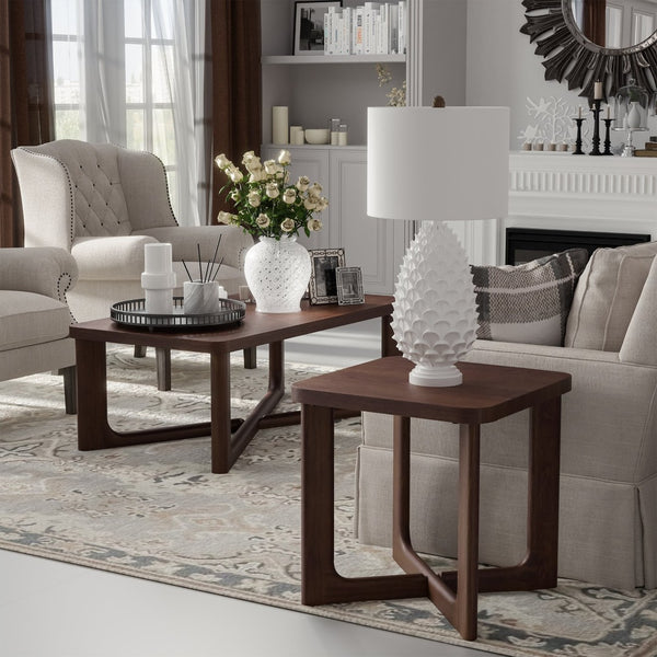 HomeRoots 24" Brown Solid Wood End Table with Cross Legs – Elegant, Versatile Design for Home & Office Use 564937
