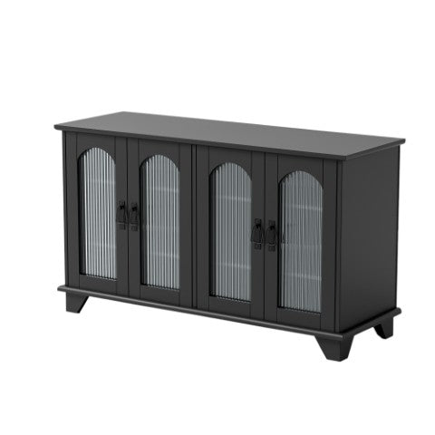 Homeroots 45" Black Glass & Wood Enclosed Storage Tv Stand - Stylish, Durable, & Perfect For Any Room Setup  Glass,Manufactured Wood 564938