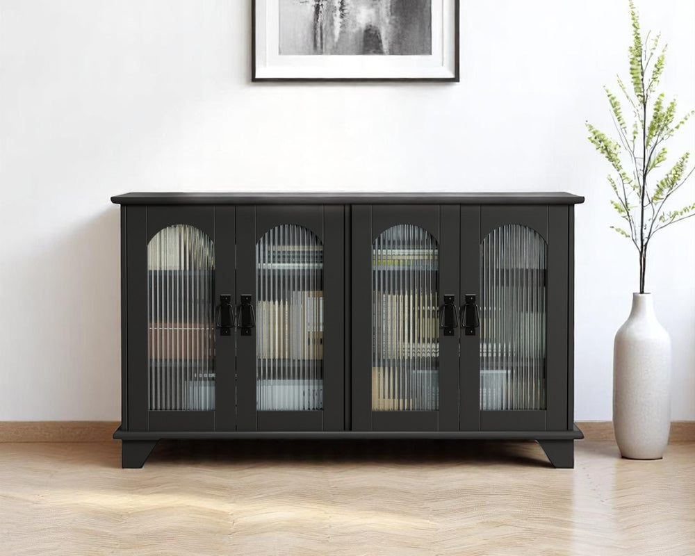 Homeroots 45" Black Glass & Wood Enclosed Storage Tv Stand - Stylish, Durable, & Perfect For Any Room Setup  Glass,Manufactured Wood 564938