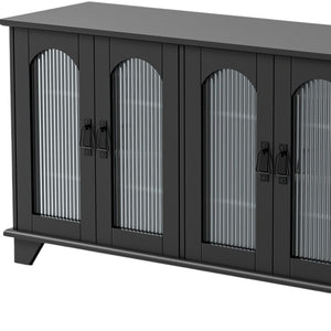 Homeroots 45" Black Glass & Wood Enclosed Storage Tv Stand - Stylish, Durable, & Perfect For Any Room Setup  Glass,Manufactured Wood 564938