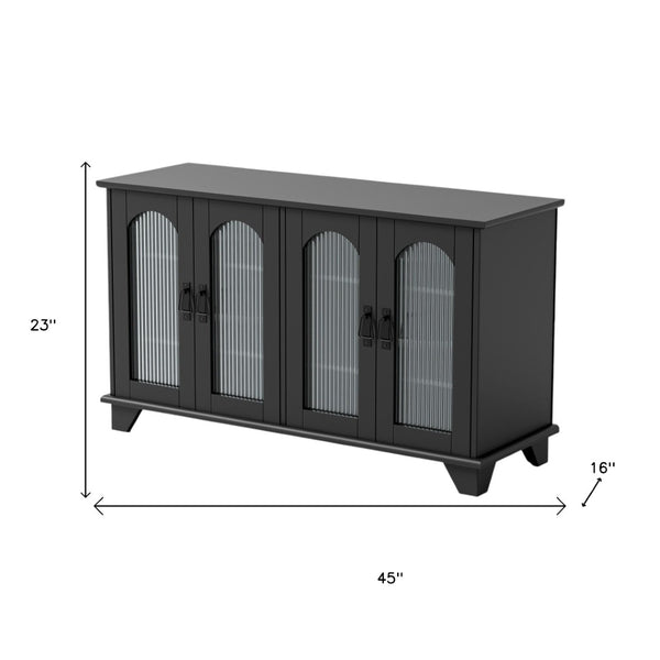 Homeroots 45" Black Glass & Wood Enclosed Storage Tv Stand - Stylish, Durable, & Perfect For Any Room Setup  Glass,Manufactured Wood 564938