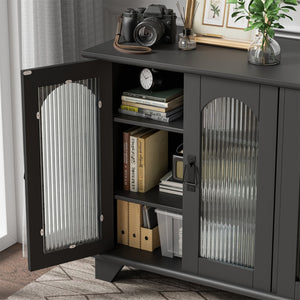 Homeroots 45" Black Glass & Wood Enclosed Storage Tv Stand - Stylish, Durable, & Perfect For Any Room Setup  Glass,Manufactured Wood 564938