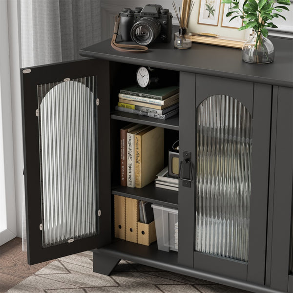 Homeroots 45" Black Glass & Wood Enclosed Storage Tv Stand - Stylish, Durable, & Perfect For Any Room Setup  Glass,Manufactured Wood 564938