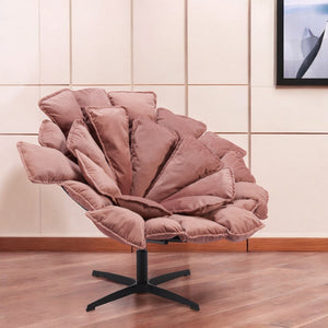 HomeRoots 42" Pink Velvet Swivel Side Chair with Black Accents, Geometric Pillows – Modern Comfort for Any Space 564970