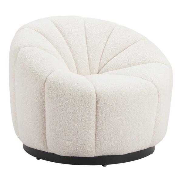 Homeroots 36" Cream And Black Faux Shearling Barrel Chair – Stylish Comfort For Living Room Or Office Decor   564971