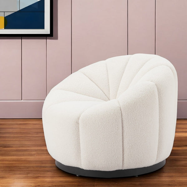 HomeRoots 36" Chic Cream & Black Faux Shearling Barrel Chair - Modern Boho Glam for Cozy Living Spaces 564971