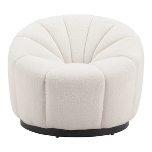 Homeroots 36" Cream And Black Faux Shearling Barrel Chair – Stylish Comfort For Living Room Or Office Decor   564971