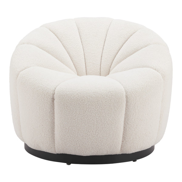Homeroots 36" Cream And Black Faux Shearling Barrel Chair – Stylish Comfort For Living Room Or Office Decor   564971