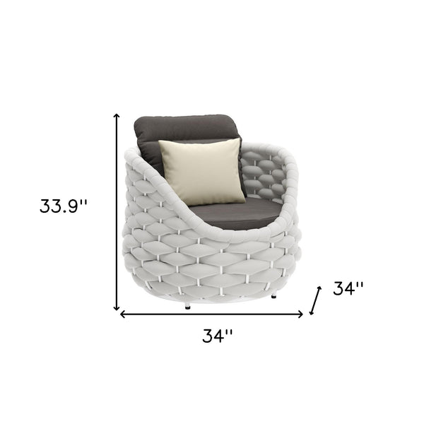 Homeroots 34" Gray And White Olefin Barrel Chair And Toss Pillow   564977