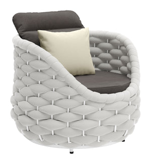 Homeroots 34" Gray And White Olefin Barrel Chair And Toss Pillow   564977