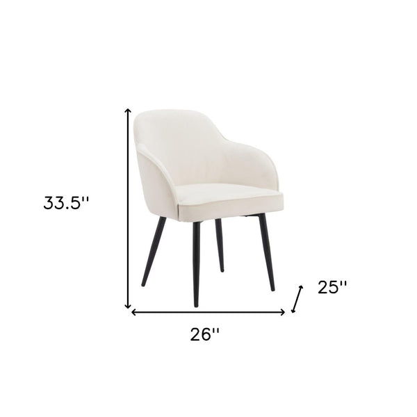 HomeRoots Set of Two Ivory and Black Velvet Dining Arm Chairs - Modern Comfort with Chic Style for Any Room 564978