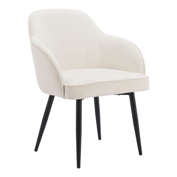 HomeRoots Set of Two Ivory and Black Velvet Dining Arm Chairs - Modern Comfort with Chic Style for Any Room 564978
