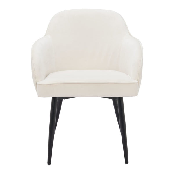 HomeRoots Set of Two Ivory and Black Velvet Dining Arm Chairs - Modern Comfort with Chic Style for Any Room 564978