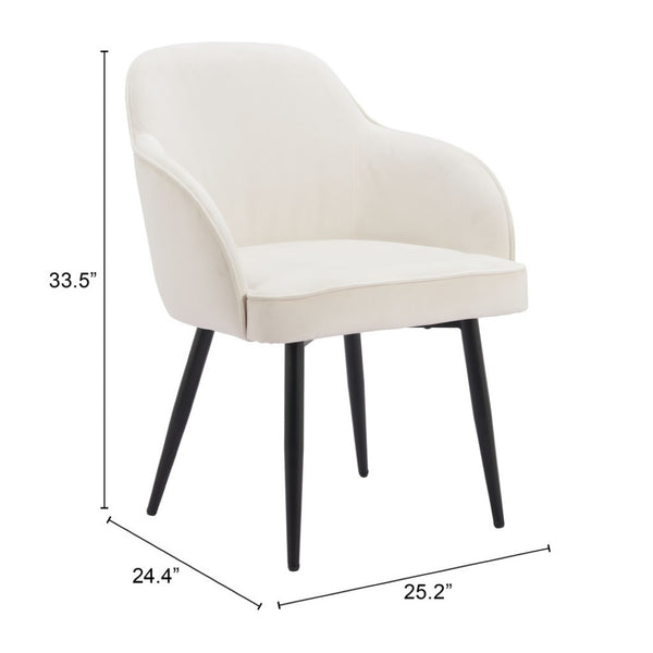 HomeRoots Set of Two Ivory and Black Velvet Dining Arm Chairs - Modern Comfort with Chic Style for Any Room 564978