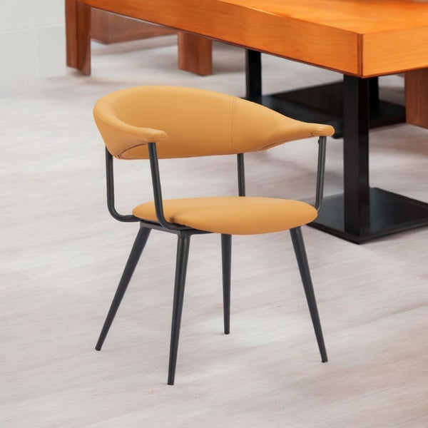 HomeRoots Brown Upholstered Faux Leather Dining Arm Chair with Open Back Design for Modern Homes & Offices 564979