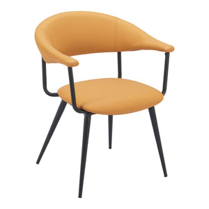 HomeRoots Brown Upholstered Faux Leather Dining Arm Chair with Open Back Design for Modern Homes & Offices 564979