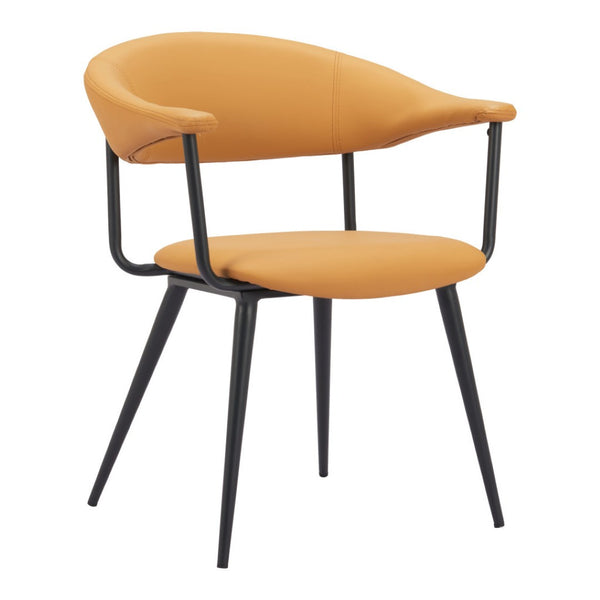 HomeRoots Brown Upholstered Faux Leather Dining Arm Chair with Open Back Design for Modern Homes & Offices 564979