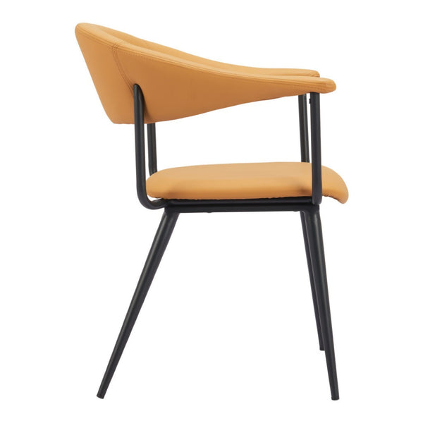 HomeRoots Brown Upholstered Faux Leather Dining Arm Chair with Open Back Design for Modern Homes & Offices 564979