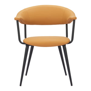 HomeRoots Brown Upholstered Faux Leather Dining Arm Chair with Open Back Design for Modern Homes & Offices 564979
