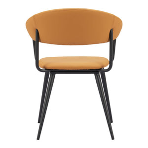 HomeRoots Brown Upholstered Faux Leather Dining Arm Chair with Open Back Design for Modern Homes & Offices 564979