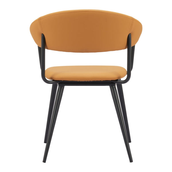 HomeRoots Brown Upholstered Faux Leather Dining Arm Chair with Open Back Design for Modern Homes & Offices 564979