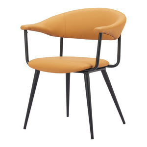 HomeRoots Brown Upholstered Faux Leather Dining Arm Chair with Open Back Design for Modern Homes & Offices 564979
