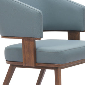 Homeroots Set Of Two Stylish Gray And Walnut Faux Leather Dining Arm Chairs For Versatile Home Seating Solutions   564980