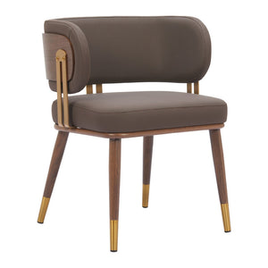 Homeroots Brown Upholstered Faux Leather Curved Back Dining Arm Chair For Comfort & Style In Any Room   564981