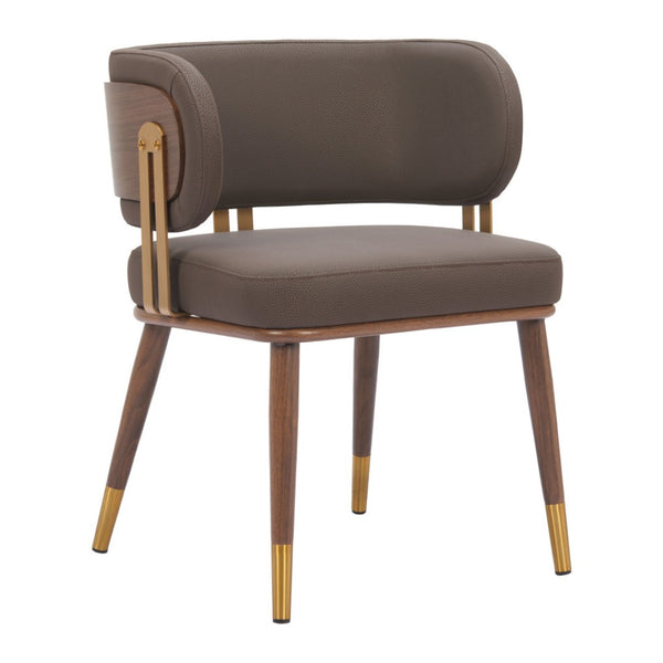 Homeroots Brown Upholstered Faux Leather Curved Back Dining Arm Chair For Comfort & Style In Any Room   564981