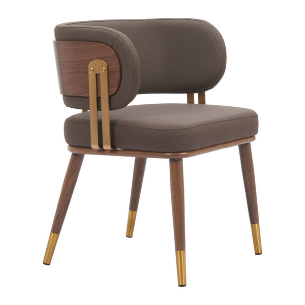 HomeRoots Brown Upholstered Faux Leather Curved Back Dining Arm Chair - Modern Comfort for Any Space 564981