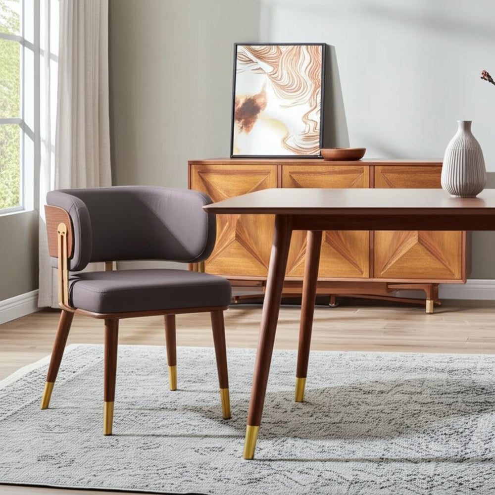 Homeroots Brown Upholstered Faux Leather Curved Back Dining Arm Chair For Comfort & Style In Any Room   564981