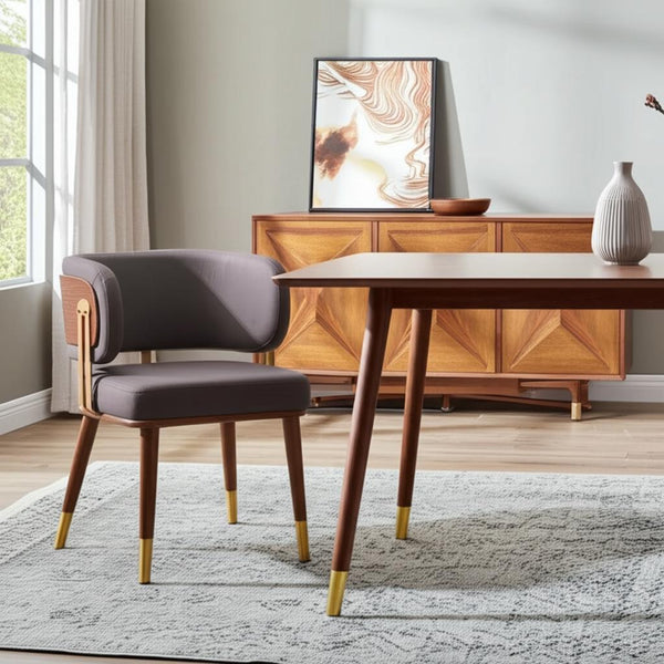 Homeroots Brown Upholstered Faux Leather Curved Back Dining Arm Chair For Comfort & Style In Any Room   564981