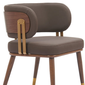 Homeroots Brown Upholstered Faux Leather Curved Back Dining Arm Chair For Comfort & Style In Any Room   564981