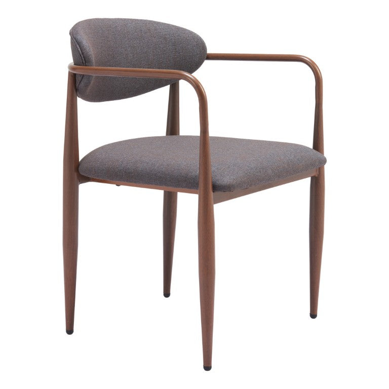 HomeRoots Set of Two Open Back Upholstered Dining Arm Chairs with Stylish Frame for Elegant Rooms Gray / Brown 20.9" W x 29.9" H x 22" D 564985