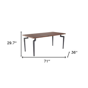 HomeRoots 71" Modern Brown and Black Wood Dining Table with Sturdy Steel Base - Stylish and Durable Design 564986