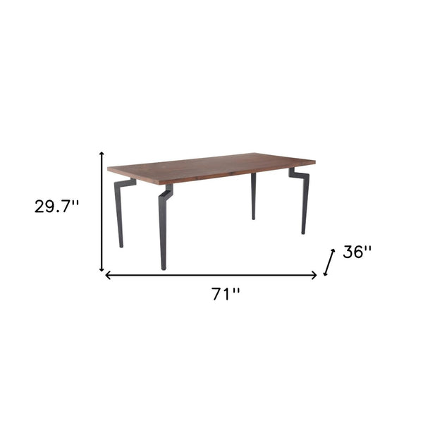 HomeRoots 71" Modern Brown and Black Wood Dining Table with Sturdy Steel Base - Stylish and Durable Design 564986