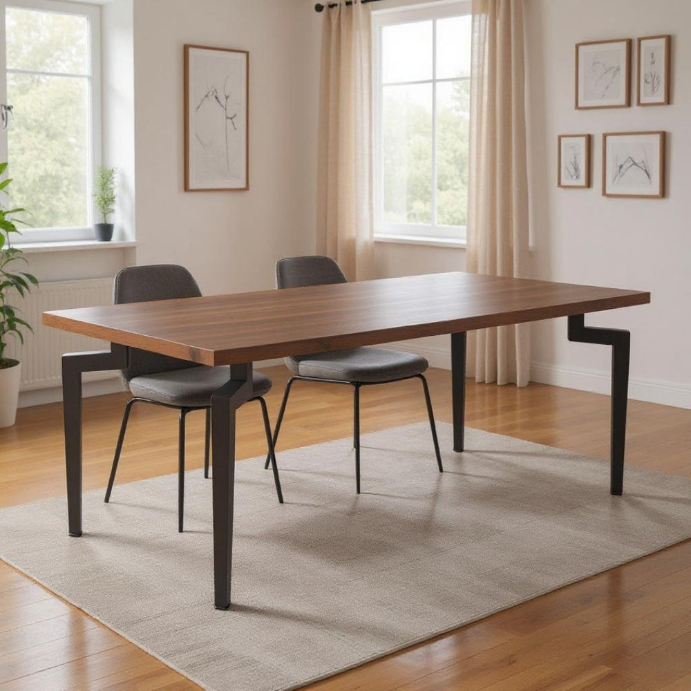 HomeRoots 71" Modern Brown and Black Wood Dining Table with Sturdy Steel Base - Stylish and Durable Design 564986