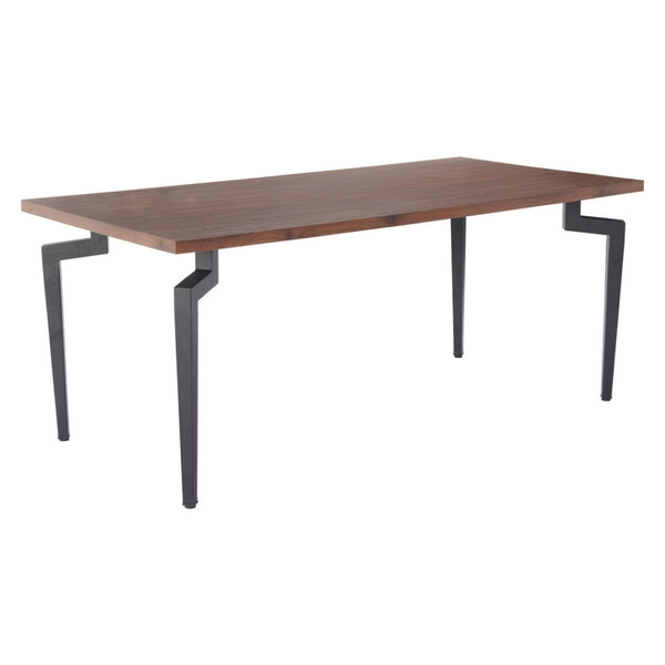 HomeRoots 71" Modern Brown and Black Wood Dining Table with Sturdy Steel Base - Stylish and Durable Design 564986