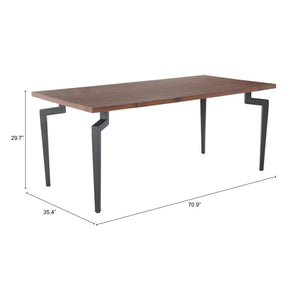 HomeRoots 71" Modern Brown and Black Wood Dining Table with Sturdy Steel Base - Stylish and Durable Design 564986