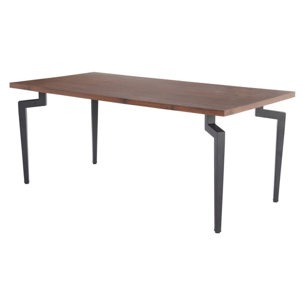 HomeRoots 71" Modern Brown and Black Wood Dining Table with Sturdy Steel Base - Stylish and Durable Design 564986
