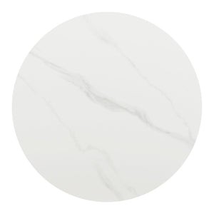 HomeRoots 48" Contemporary White Faux Marble Round Dining Table with Black Steel Pedestal Base for 4 People 564987
