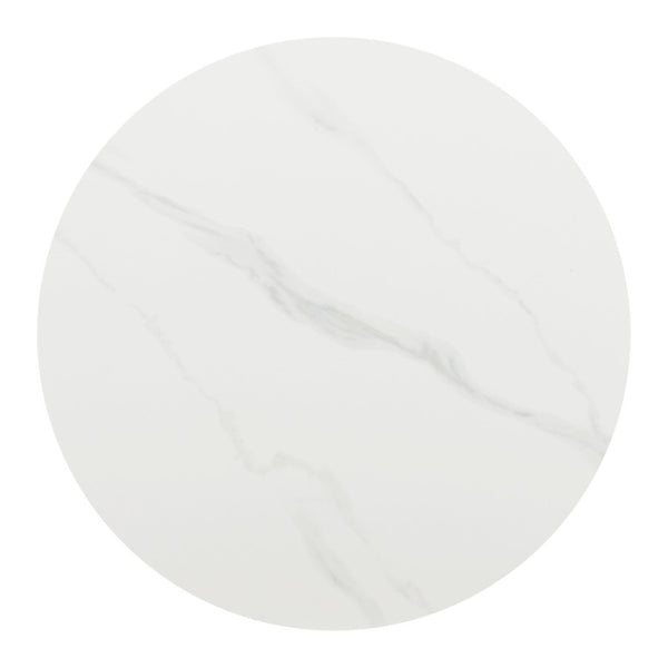 HomeRoots 48" Contemporary White Faux Marble Round Dining Table with Black Steel Pedestal Base for 4 People 564987