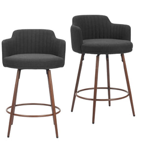 HomeRoots Set of Two Stylish 26" Black Faux Shearling Swivel Bar Chairs with Walnut Steel Base for Comfort 564990