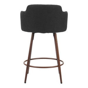 HomeRoots Set of Two Stylish 26" Black Faux Shearling Swivel Bar Chairs with Walnut Steel Base for Comfort 564990