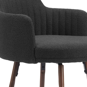 HomeRoots Set of Two Stylish 26" Black Faux Shearling Swivel Bar Chairs with Walnut Steel Base for Comfort 564990